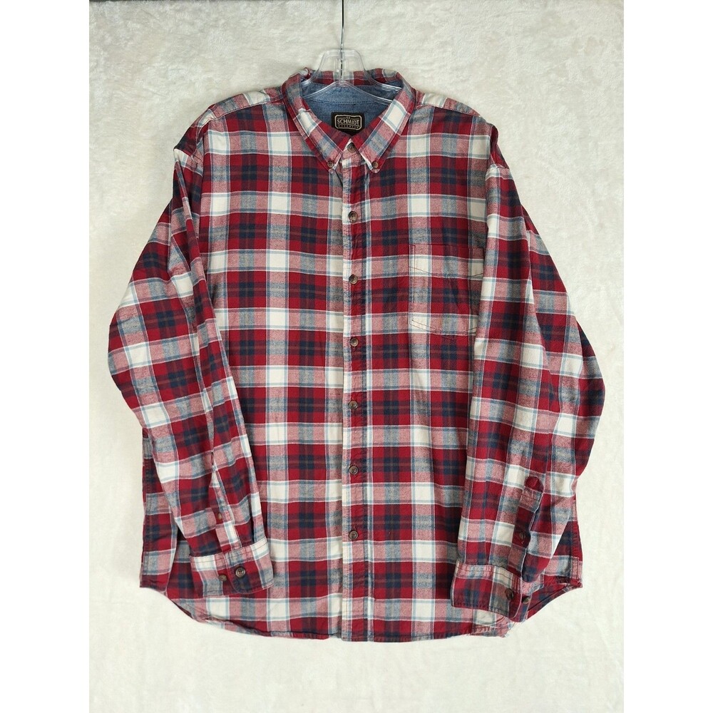 C.E Schmidt Workwear Mens Size XL Button Front Red Plaid Shirt 100% Cotton